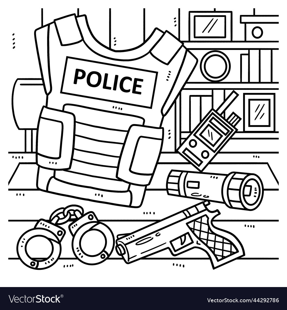 Police officer equipment coloring page for kids vector image