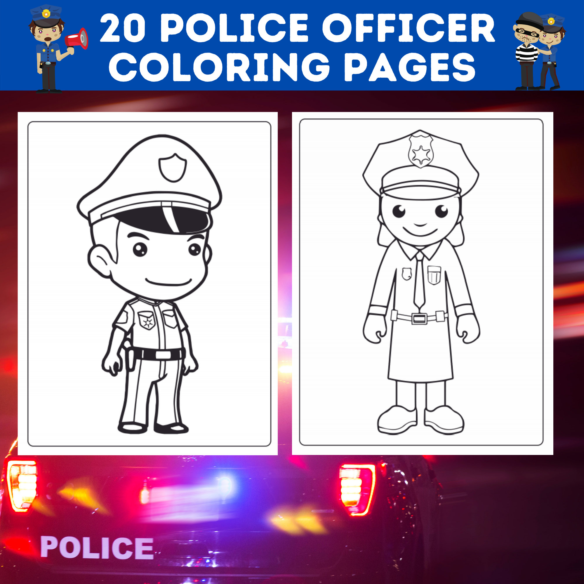Police officer coloring pages bundle policeman policewoman printable policeman coloring book police officer picture instant download