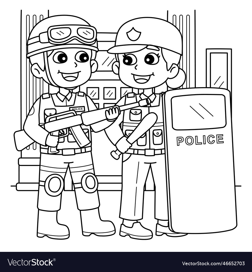 Police officer with full gear coloring page vector image