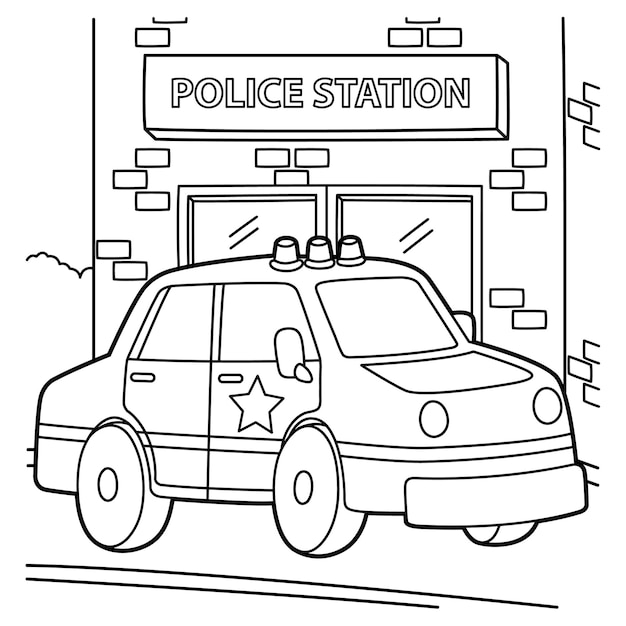 Premium vector police car coloring page