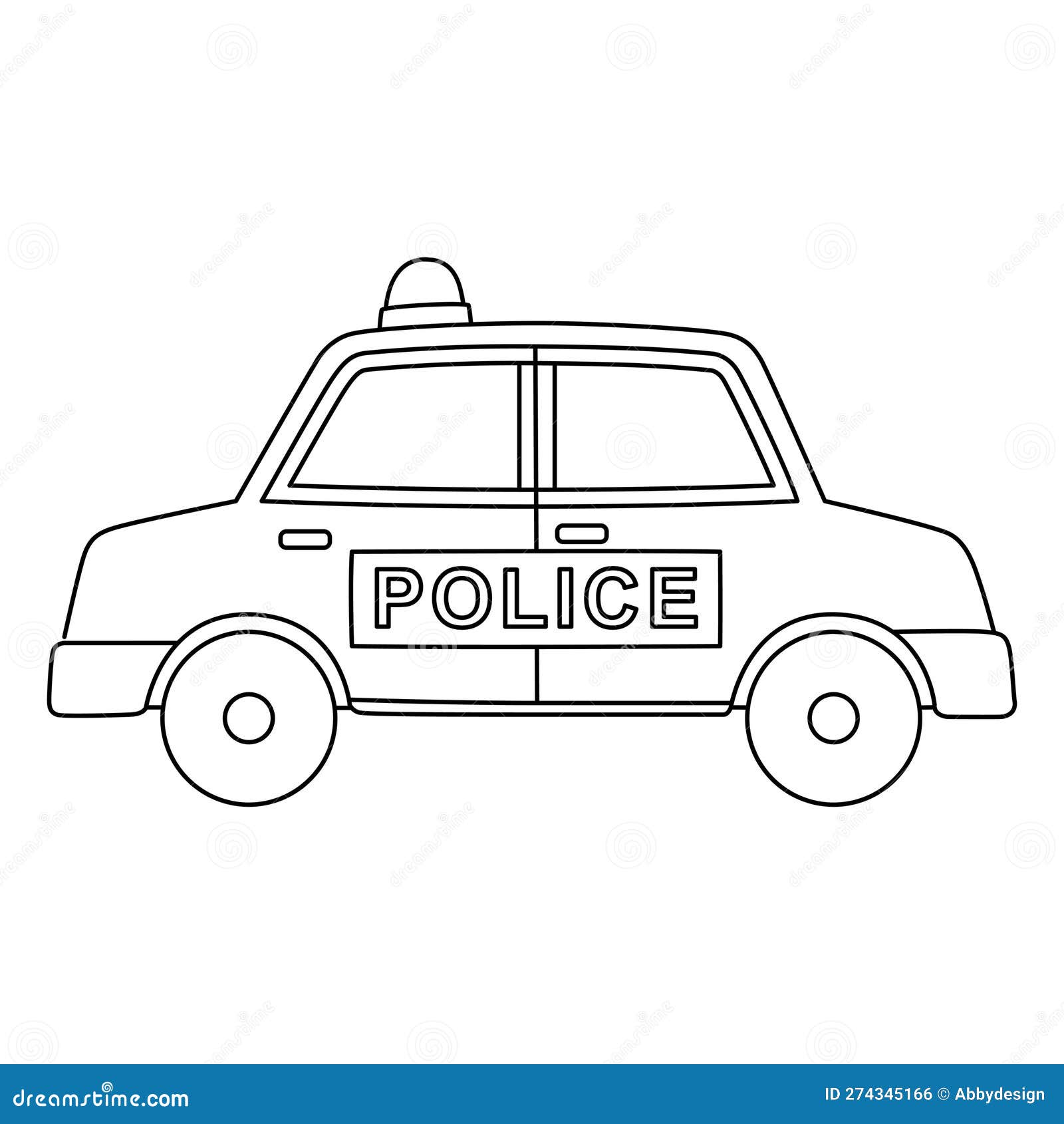 Police car isolated coloring page for kids stock vector