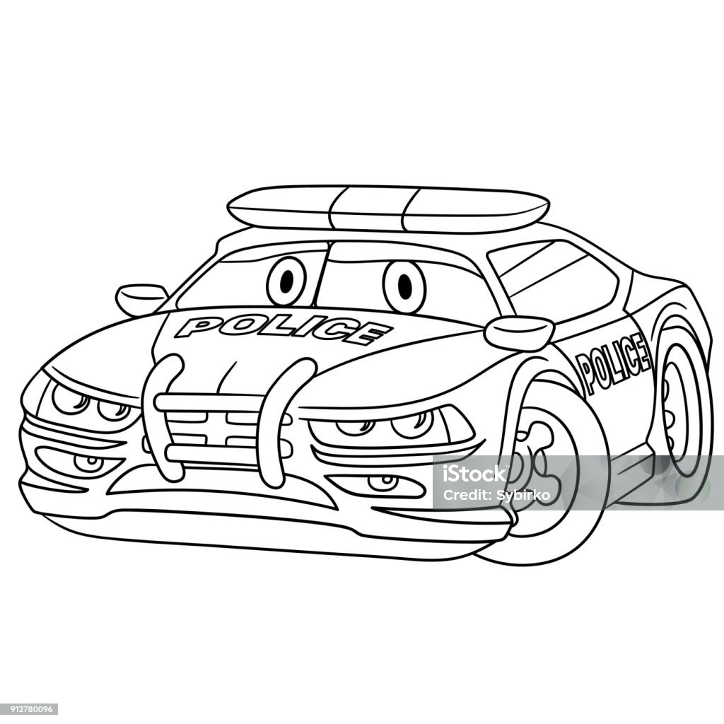 Cartoon police car coloring page stock illustration