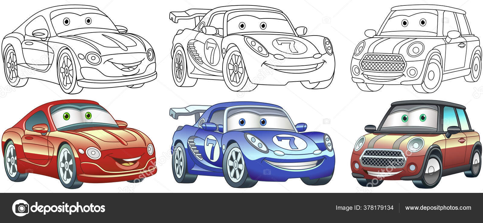 Cartoon cars coloring pages kids colorful clipart characters childish designs stock vector by sybirko