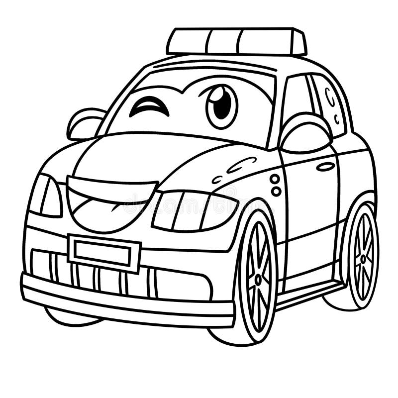 Police car with face vehicle coloring page stock vector