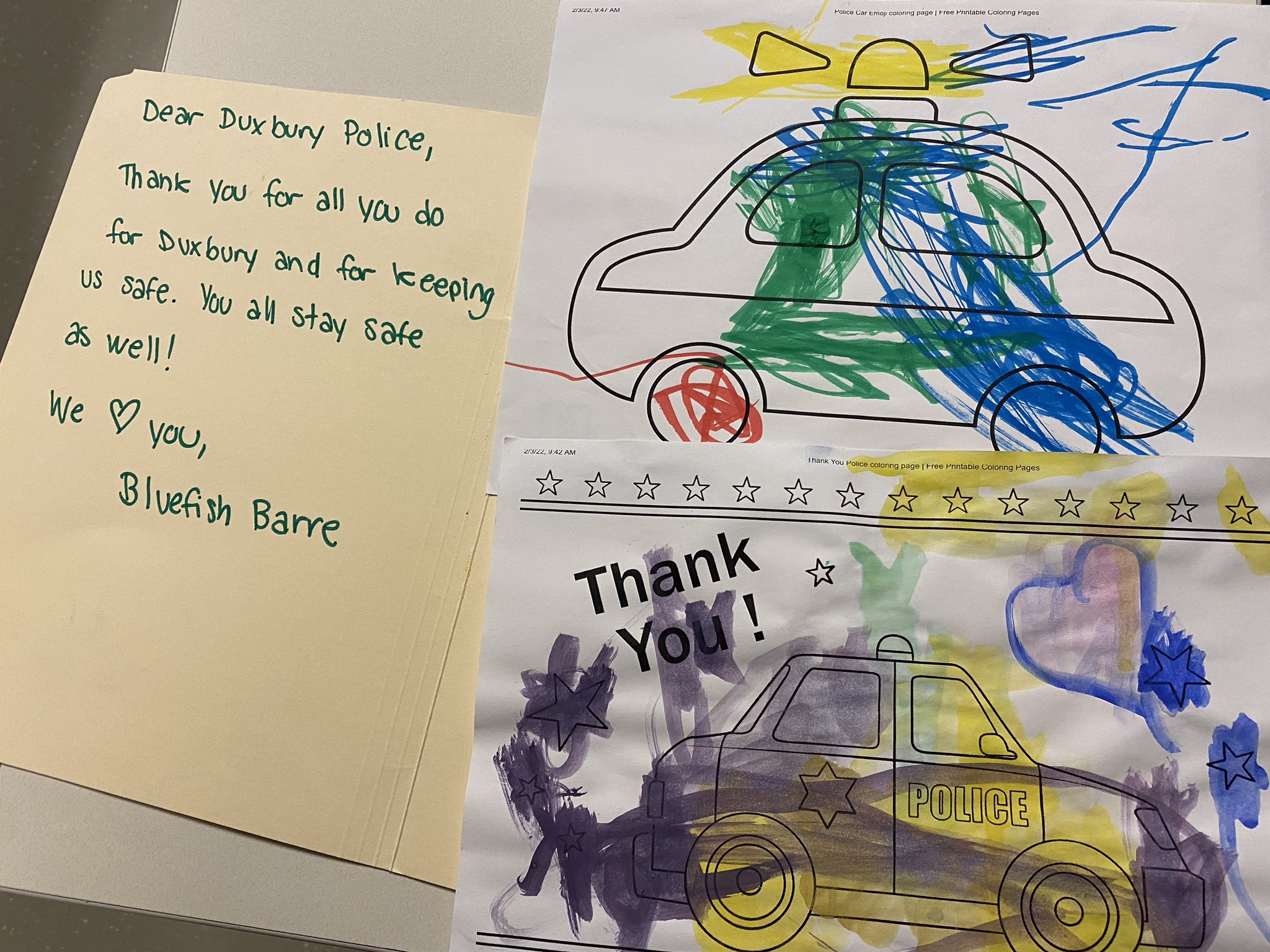 Duxbury police on x thank you bluefish barre for thinking of us httpstcorbqoedk x