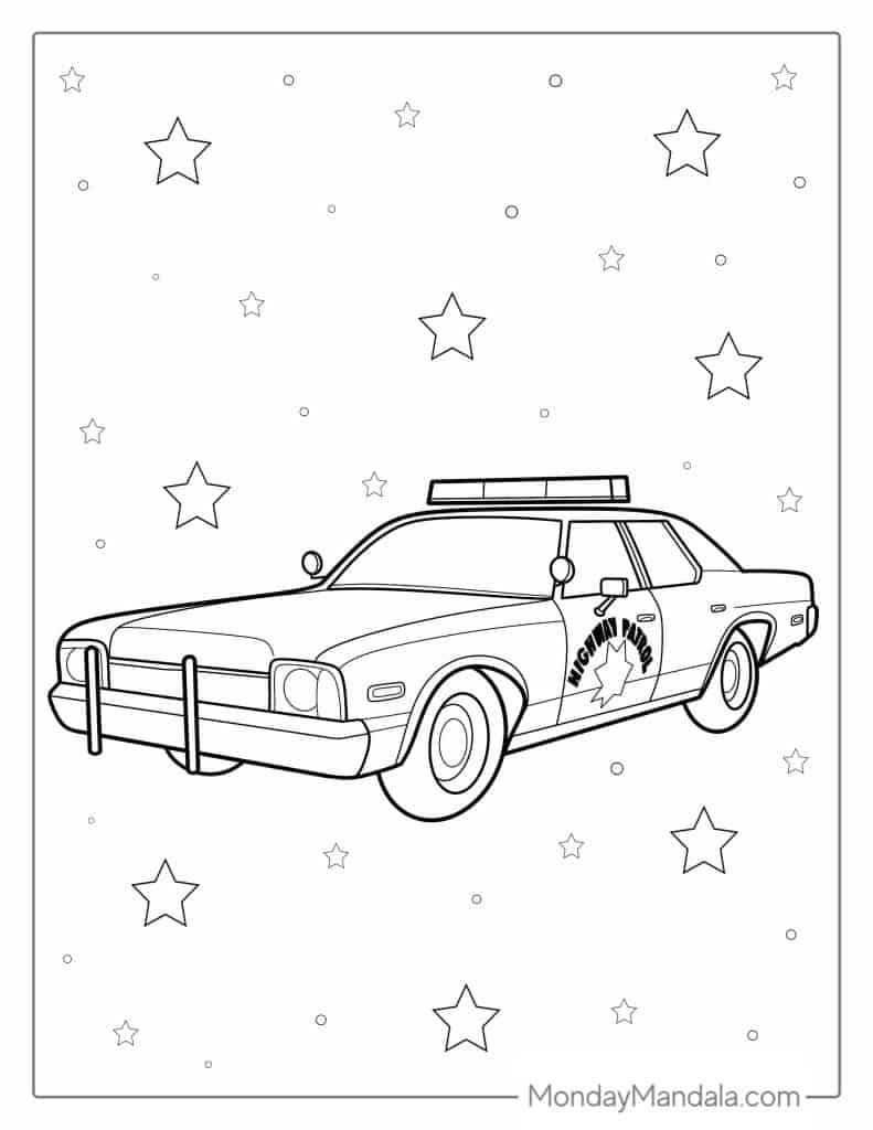 Police car coloring pages free pdf printables
