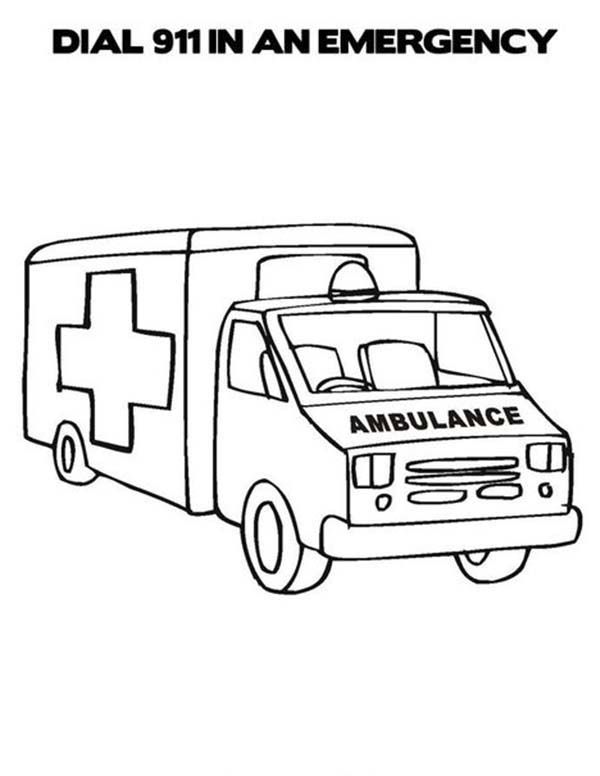 An ambulance car in munity helpers coloring page