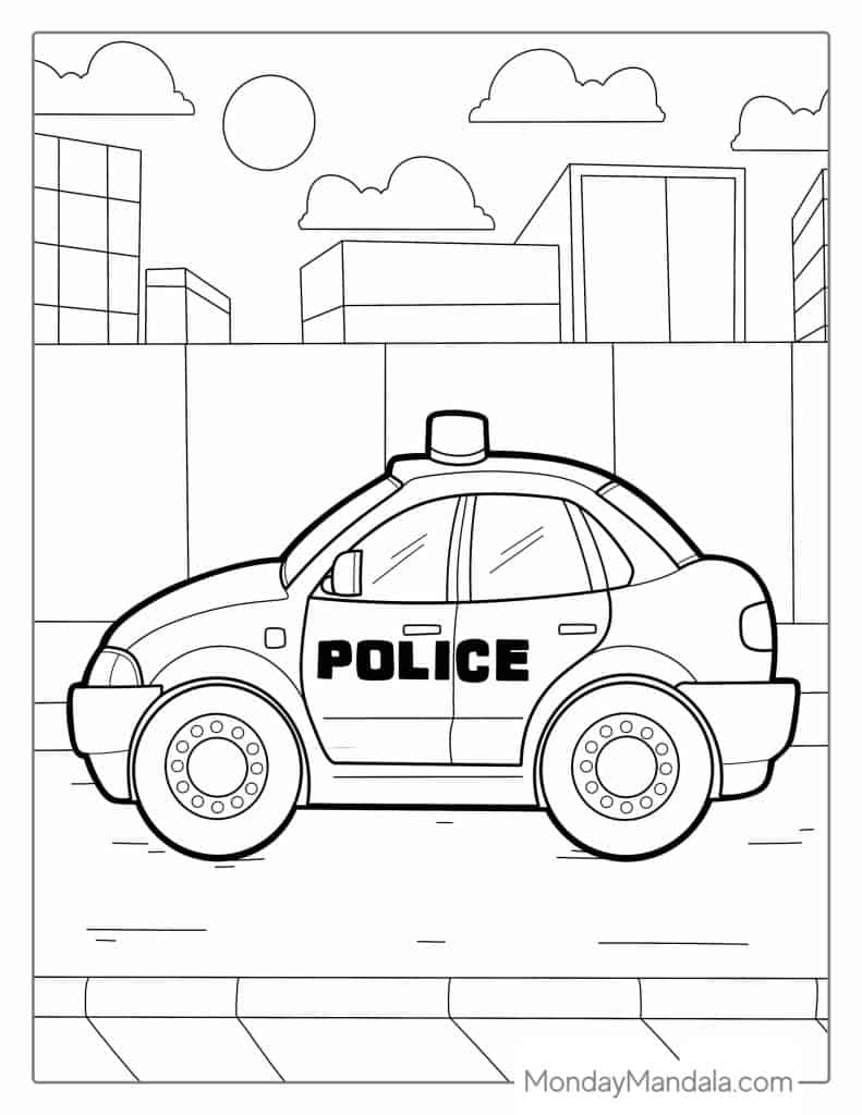 Police car coloring pages free pdf printables