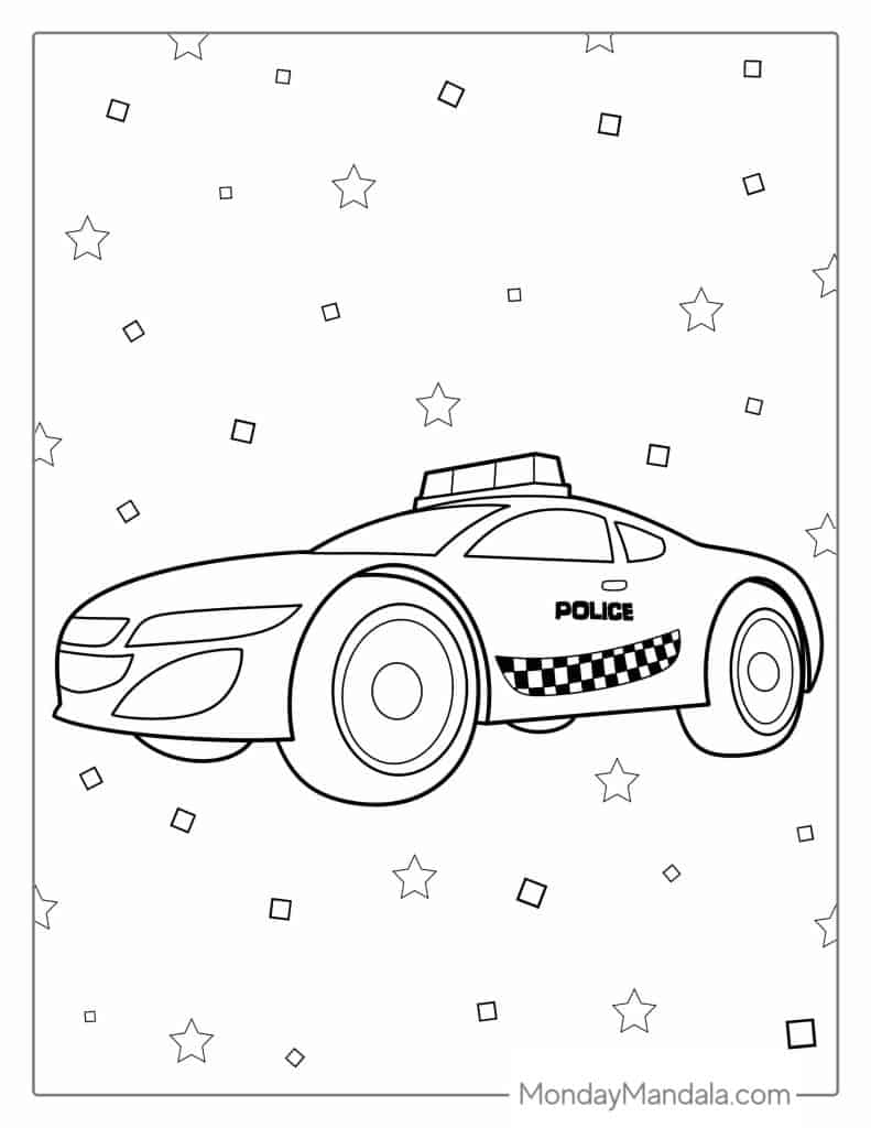 Police car coloring pages free pdf printables