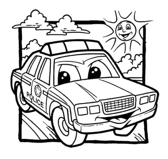 Happy police car coloring page