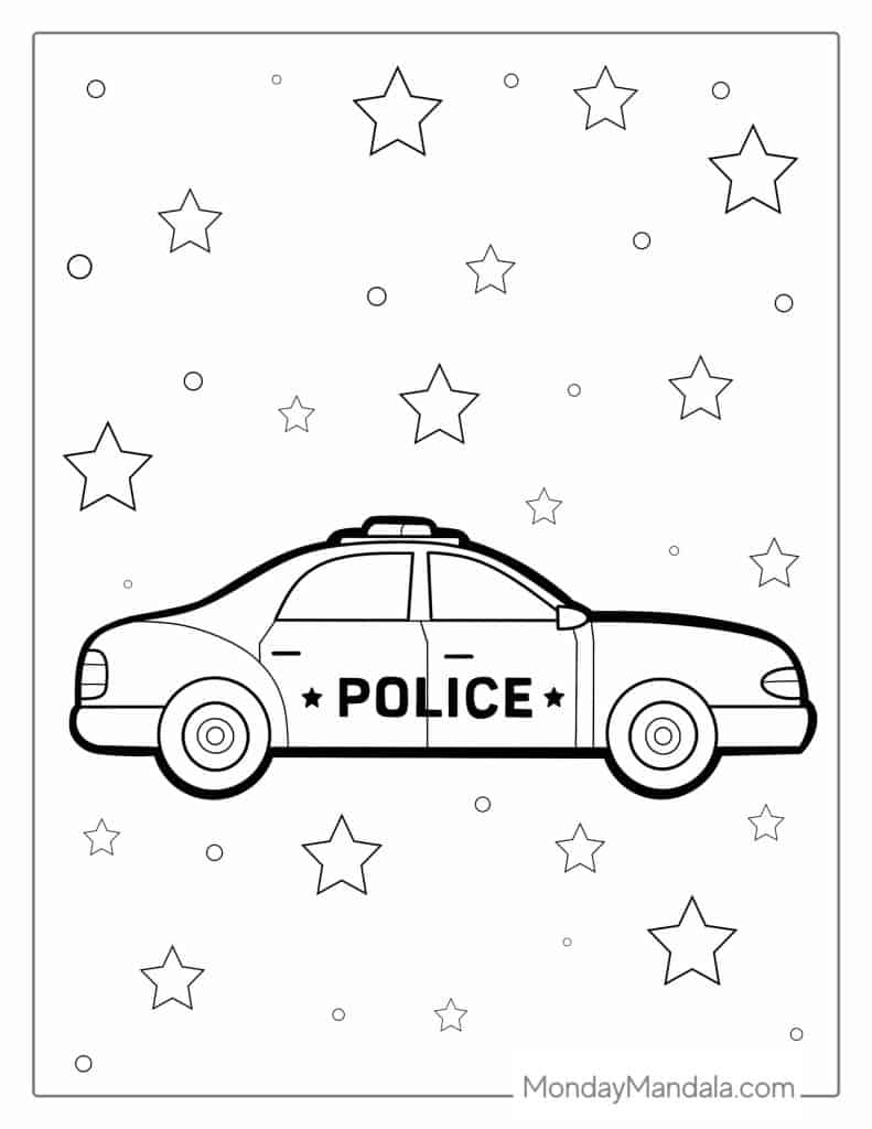 Police car coloring pages free pdf printables