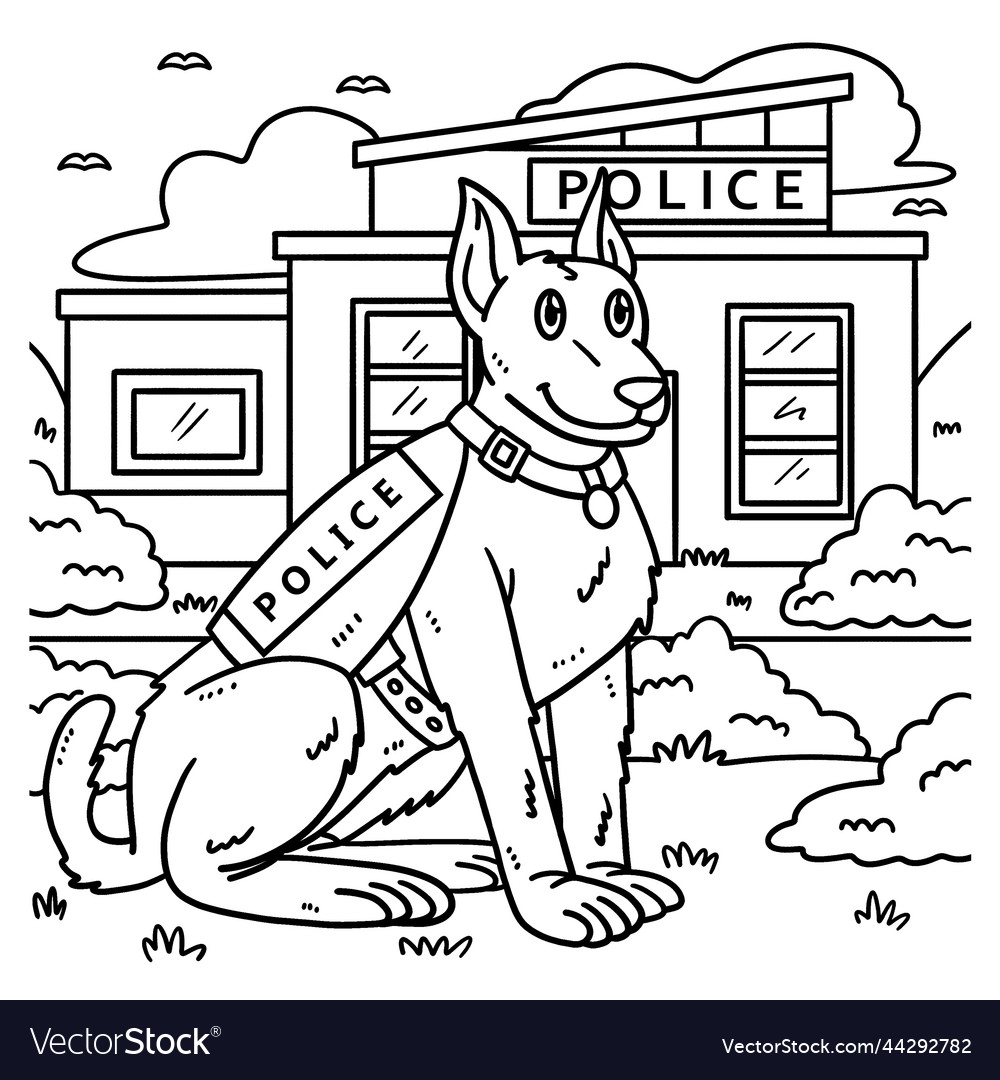Police dog coloring page for kids royalty free vector image