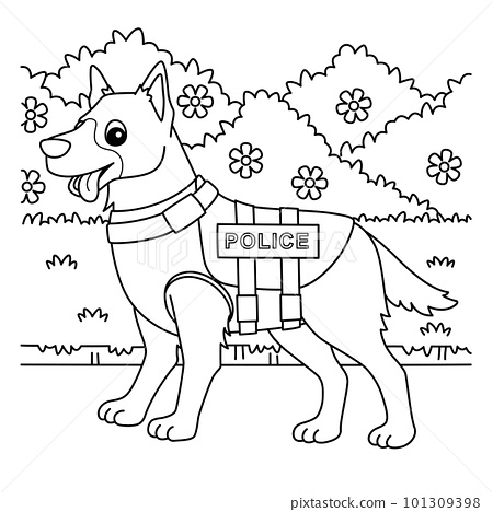 Police dog coloring page for kids