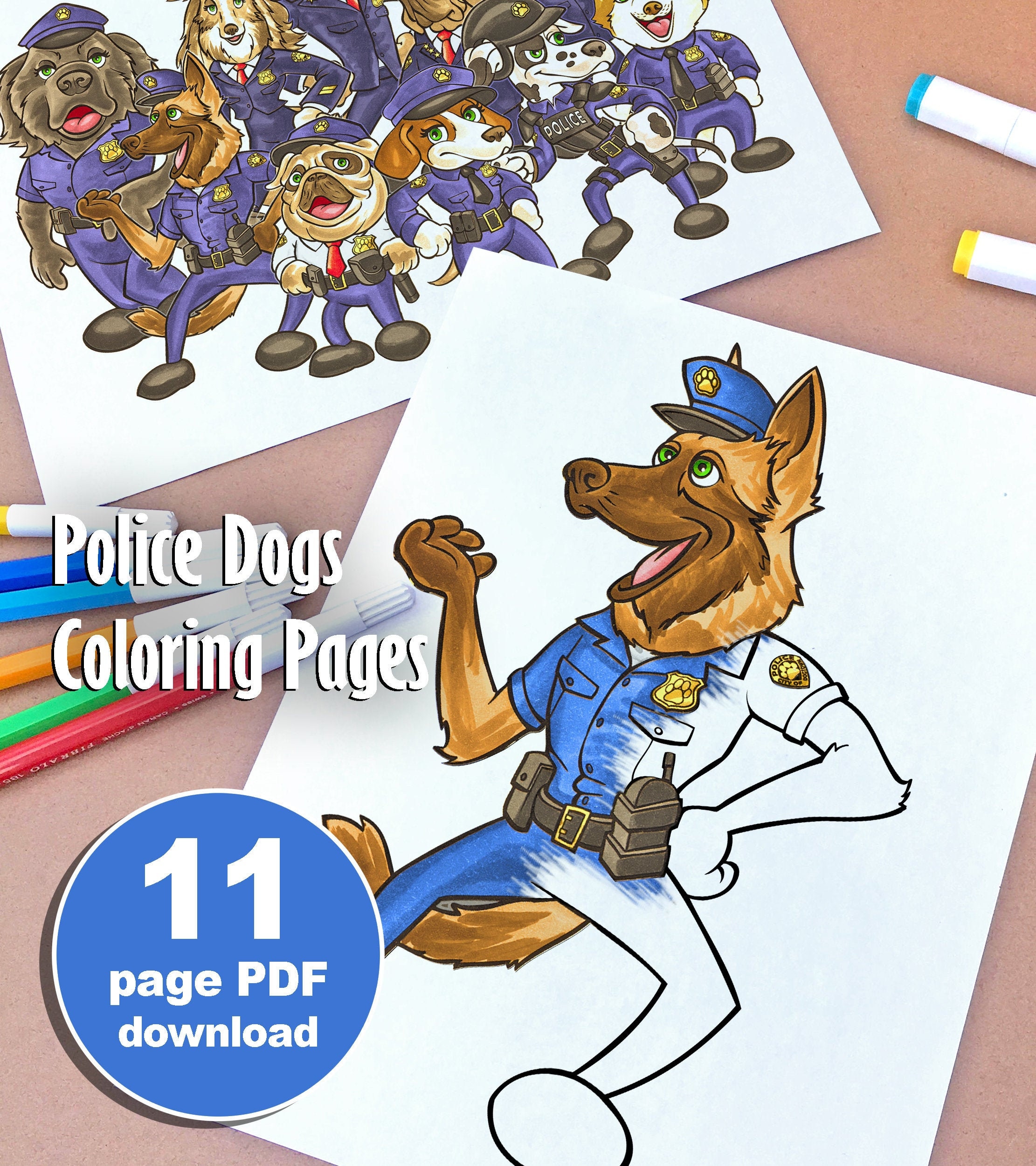 Police dogs cartoon coloring pages
