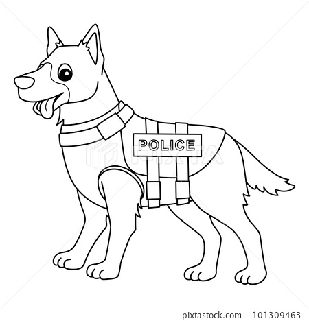 Police dog isolated coloring page for kids