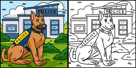 Police dog coloring page colored illustration