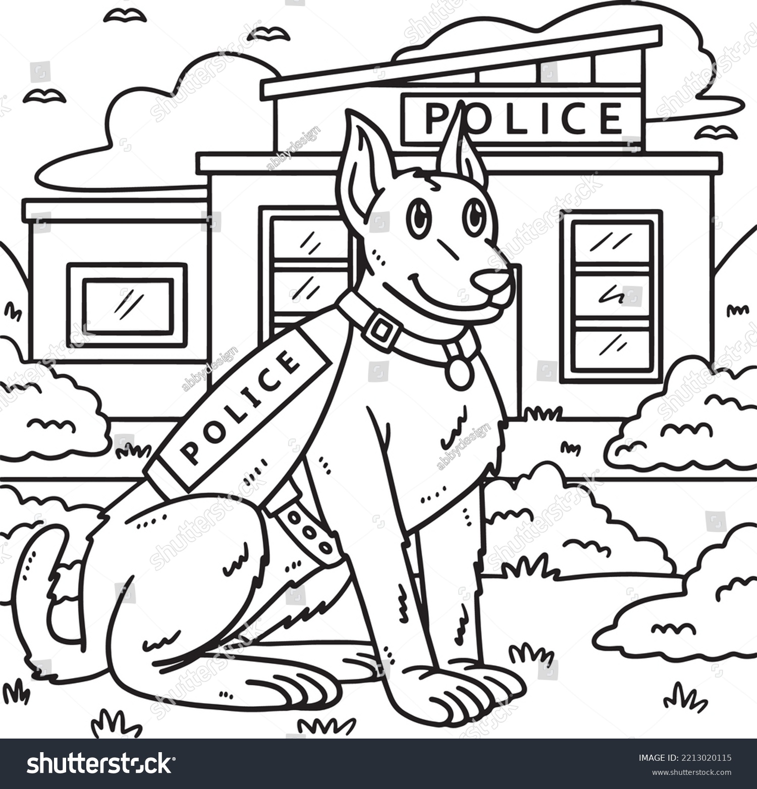 Police dog coloring page kids stock vector royalty free