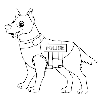 Premium vector police dog isolated coloring page for kids