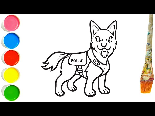 How to draw a police dog very clever dogs drawing and colouring for kids