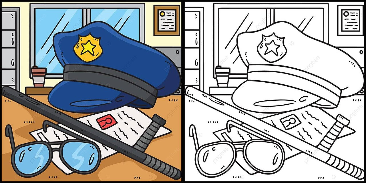 Police hat and baton coloring page illustration patrol coloring book clipart vector patrol coloring book clipart png and vector with transparent background for free download