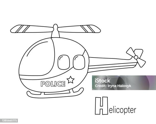 Coloring page of police helicopter kids illustration vector stock illustration