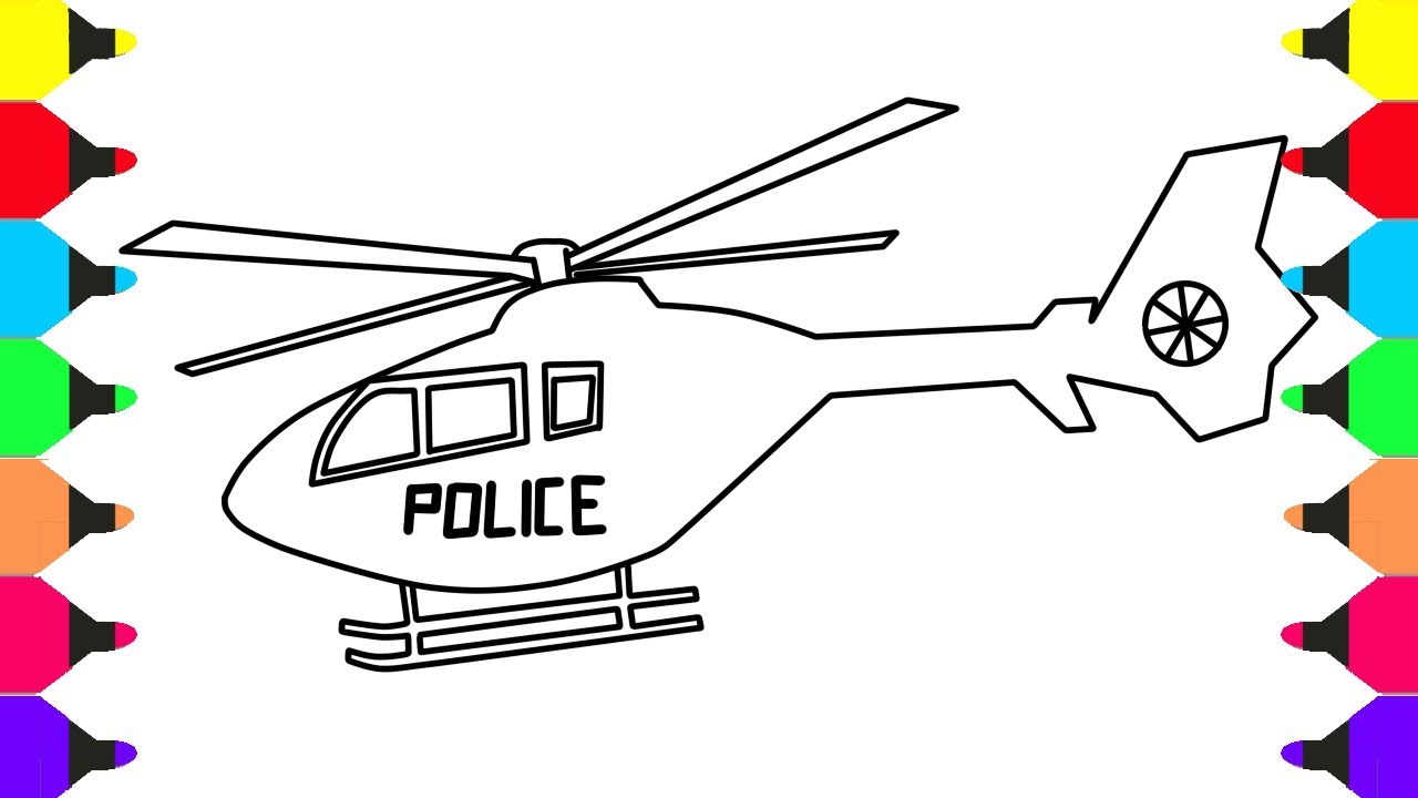 How to draw and color police helicopter