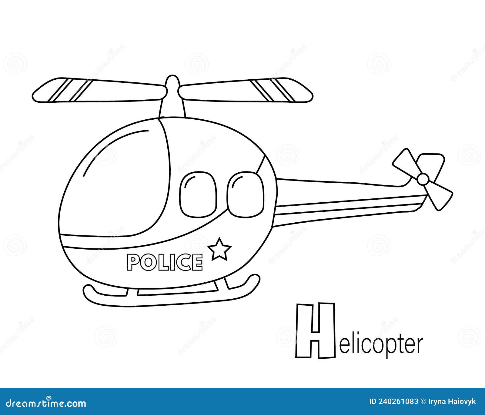 Coloring page of police helicopter kids illustration stock vector