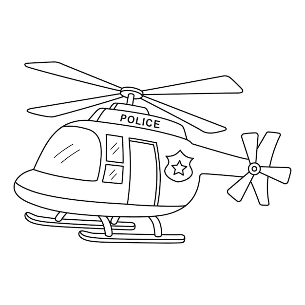 Premium vector police helicopter isolated coloring page for kids