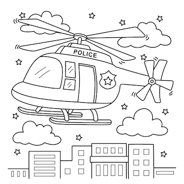 Premium vector police helicopter coloring page for kids