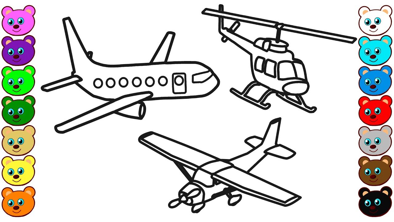 Coloring for kids with aircraft helicopter
