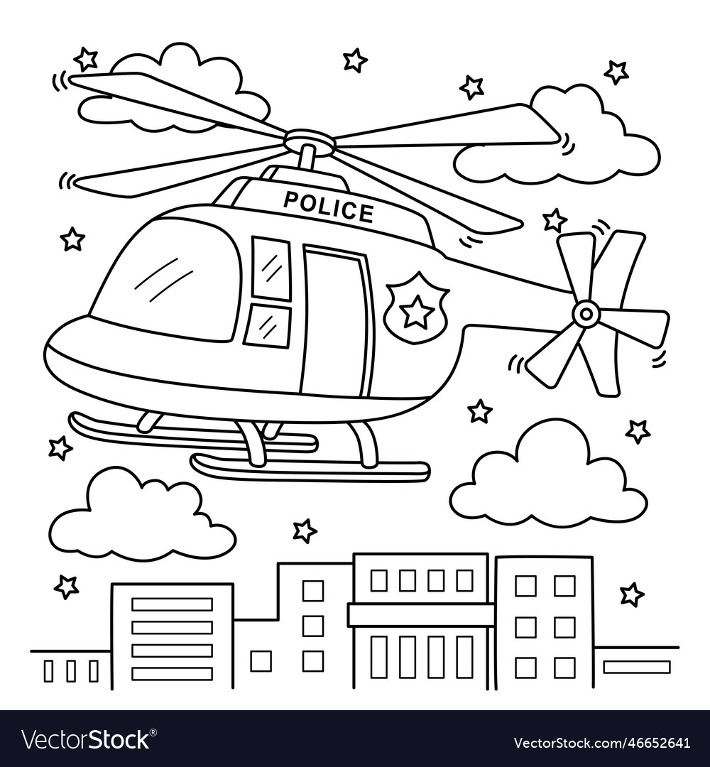 Police helicopter coloring page for kids vector image