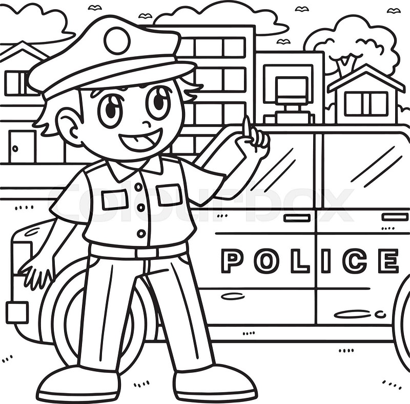 Policeman isolated coloring page for kids stock vector