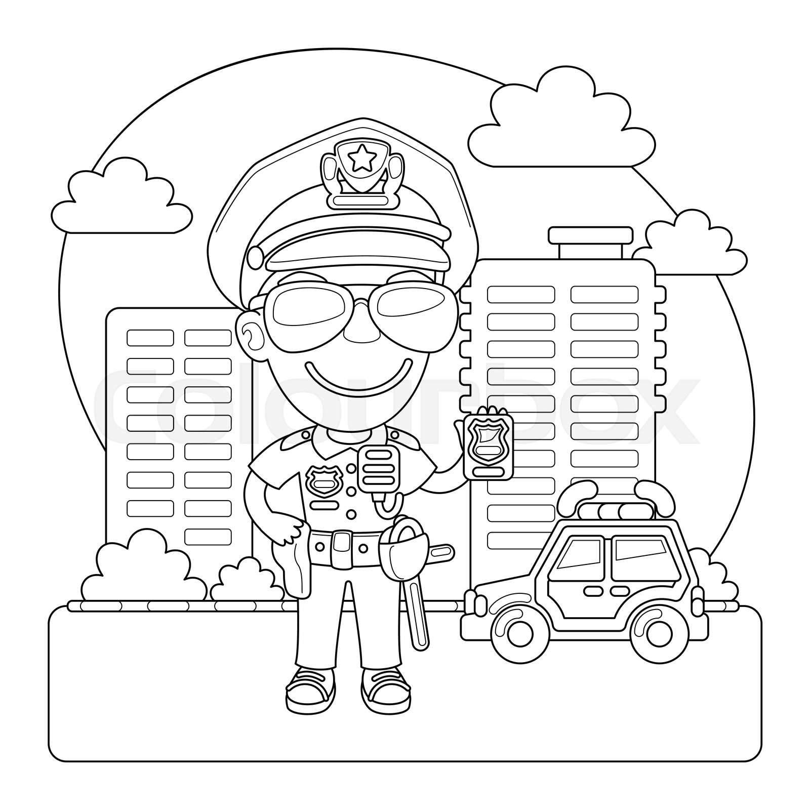 Policeman coloring page stock vector