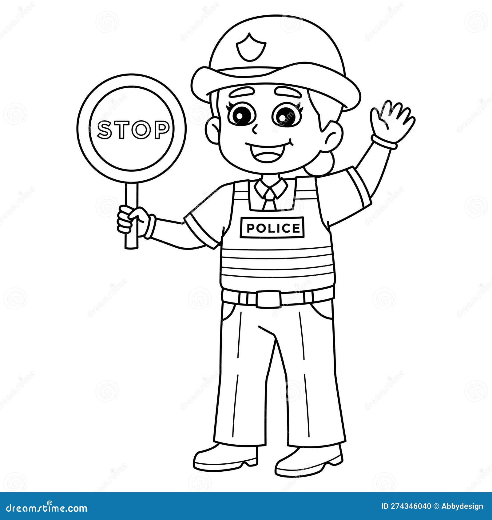 Police traffic officer isolated coloring page stock vector