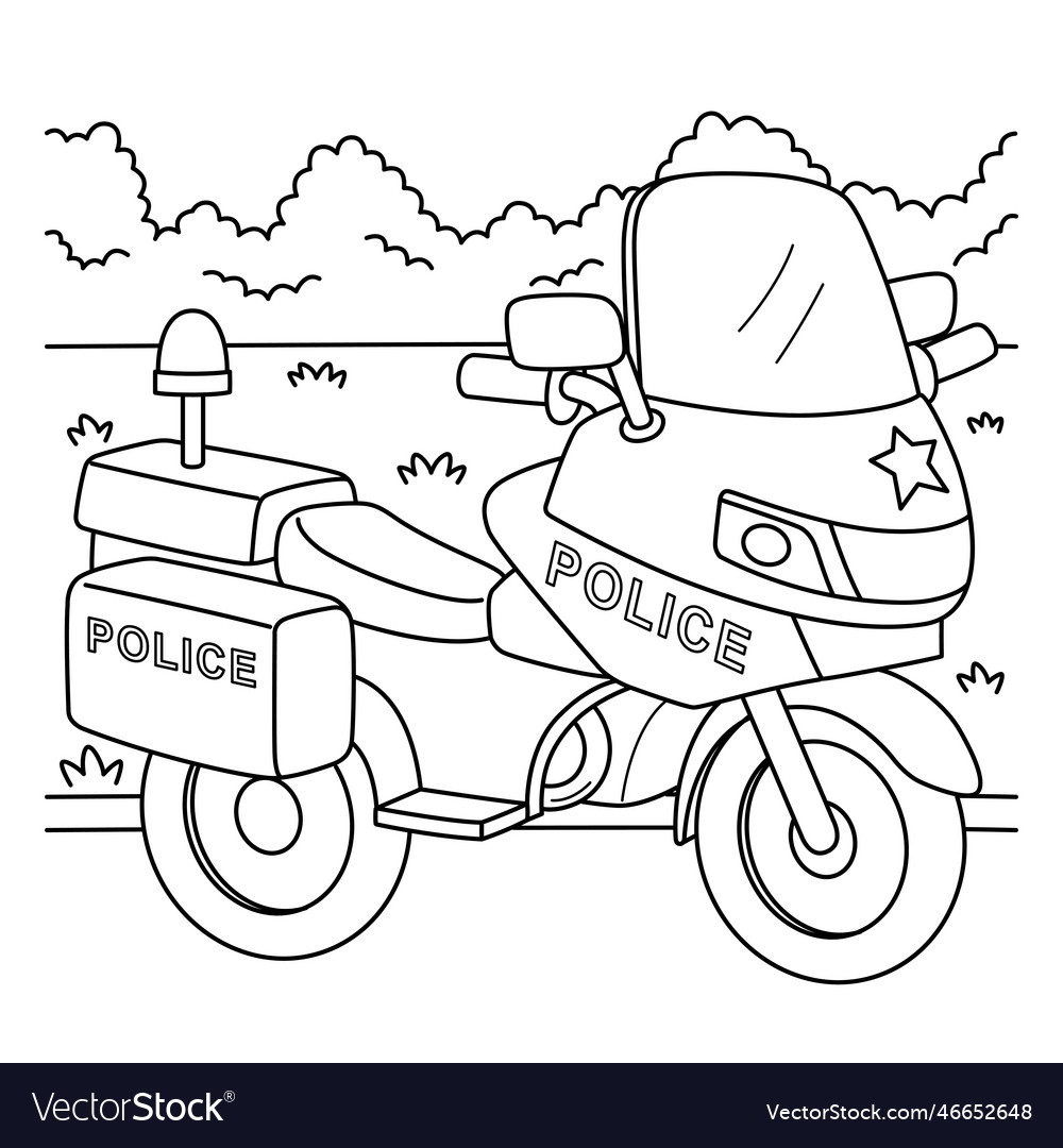 Police motorcycle coloring page for kids vector image