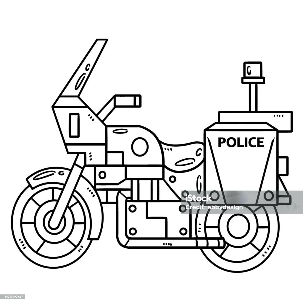 Police motorcycle isolated coloring page for kids stock illustration