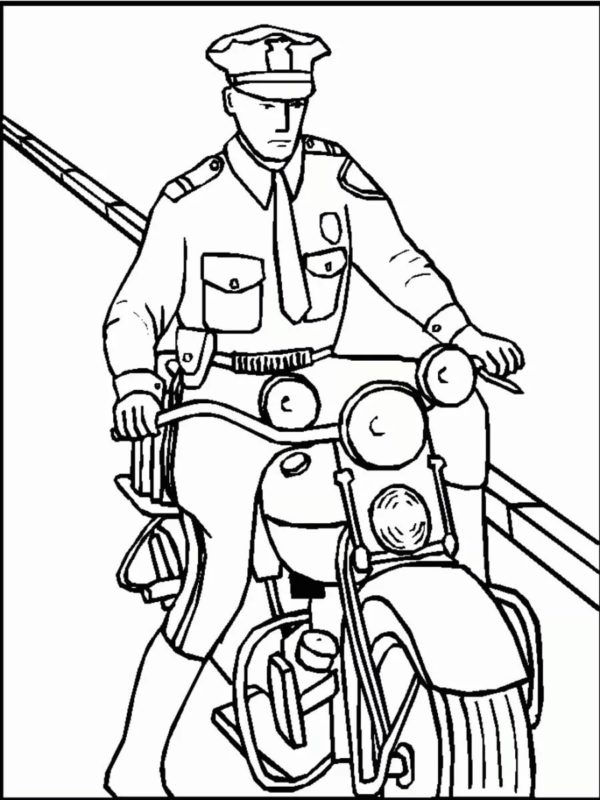 Policemand and his motorcycle coloring page