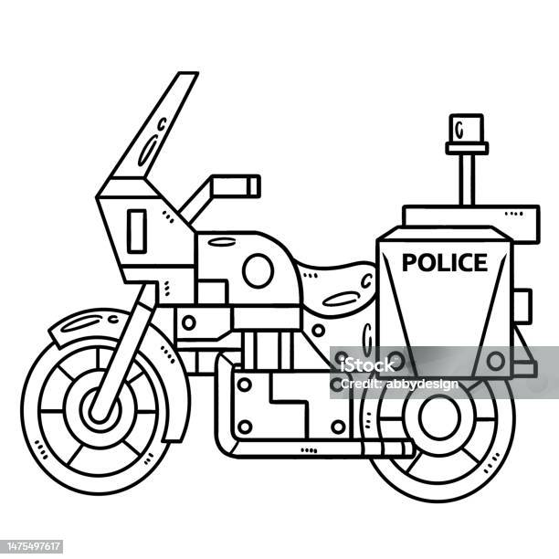 Police motorcycle isolated coloring page for kids stock illustration