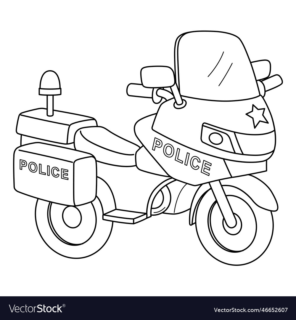 Police motorcycle isolated coloring page for kids vector image