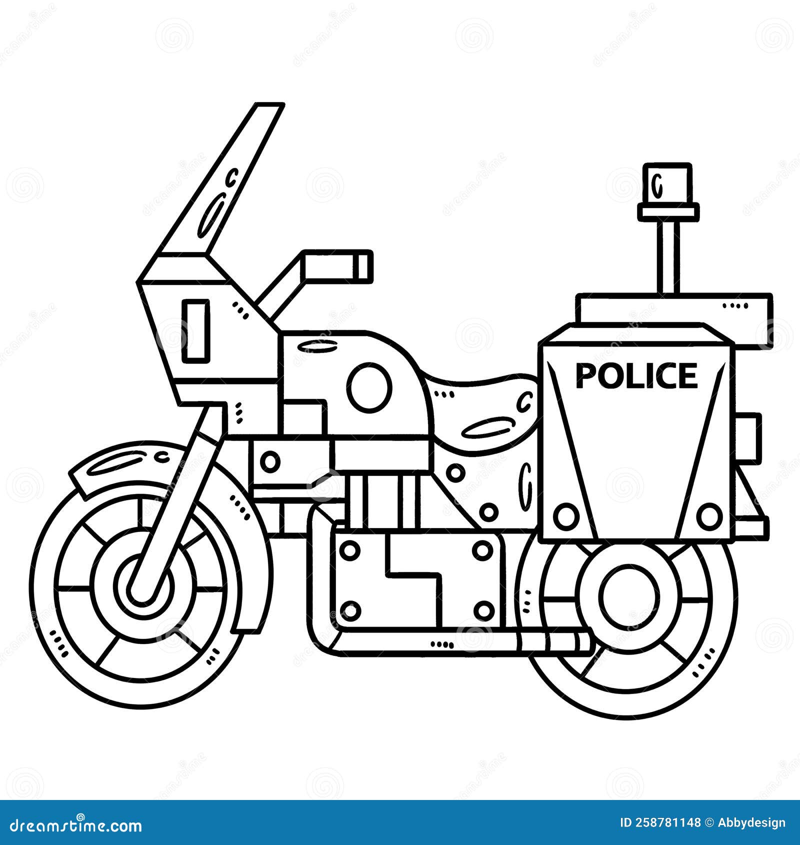 Police motorcycle isolated coloring page for kids stock vector