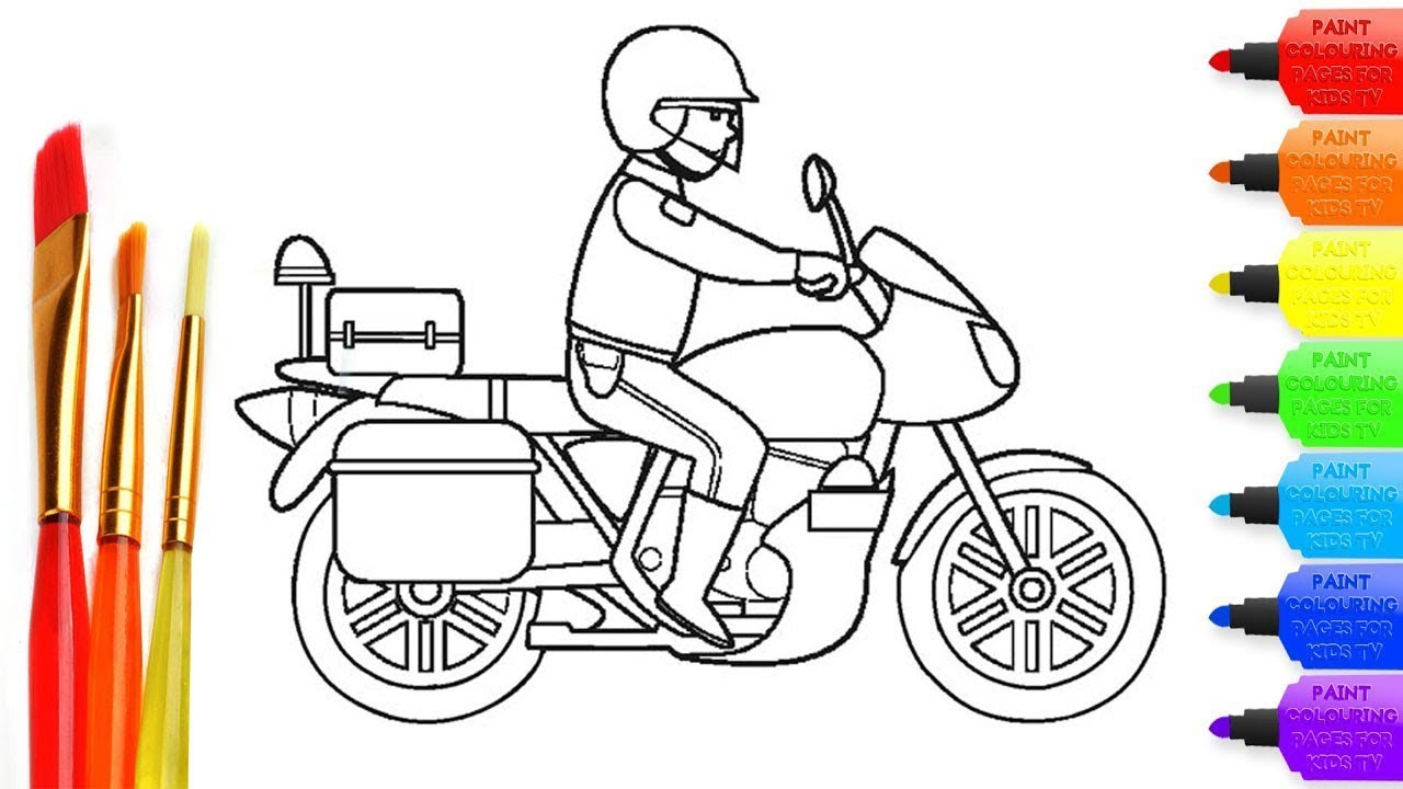 Coloring books for kids police motorcycle creative coloring pages for children and drawing