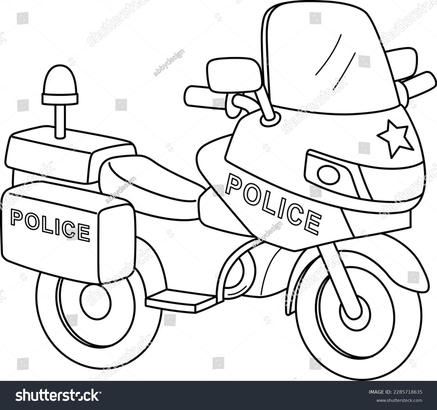 Police motorcycle isolated coloring page kids stock vector royalty free