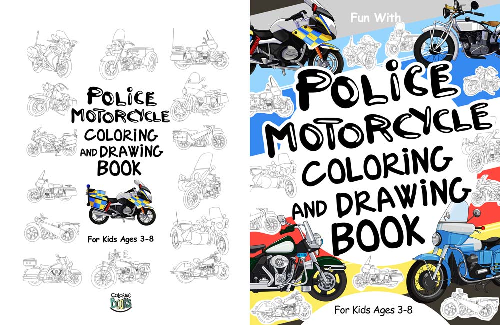 Police motorcycle coloring and drawing book