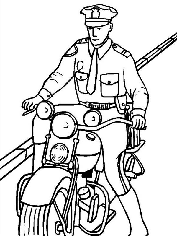 Police officer riding a motorcycle coloring page