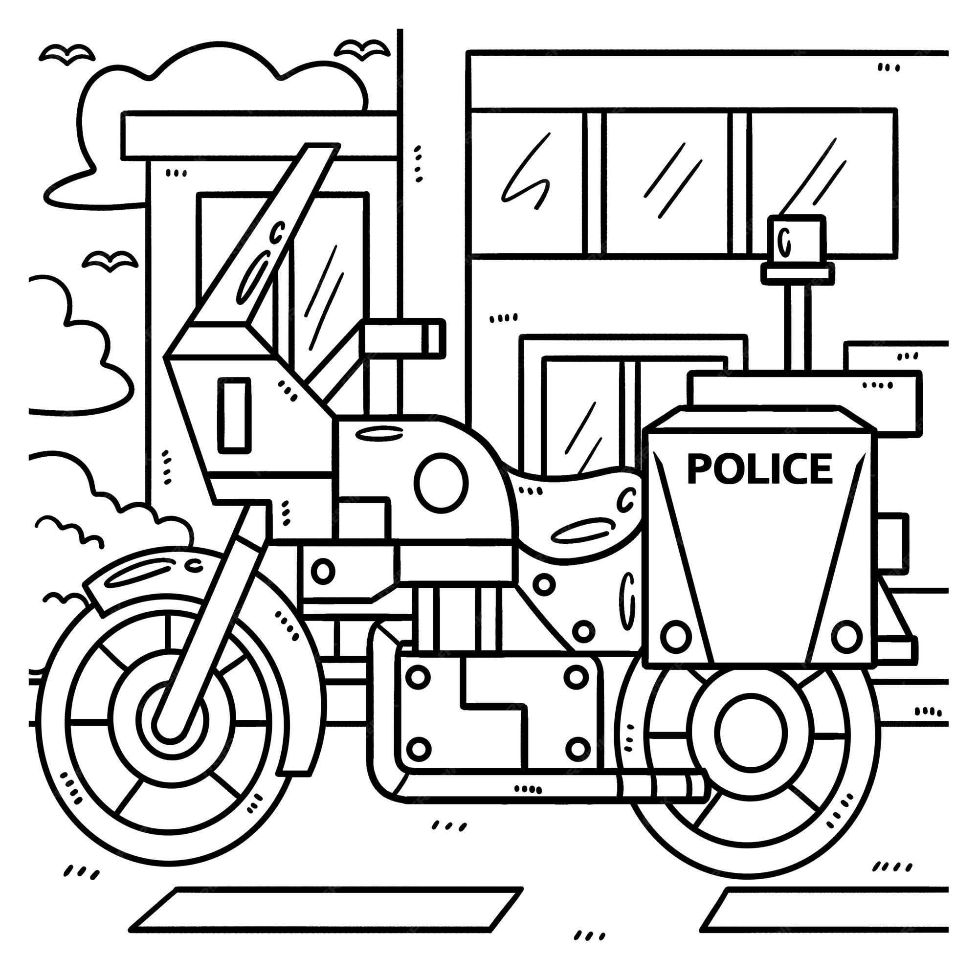 Premium vector police motorcycle coloring page for kids