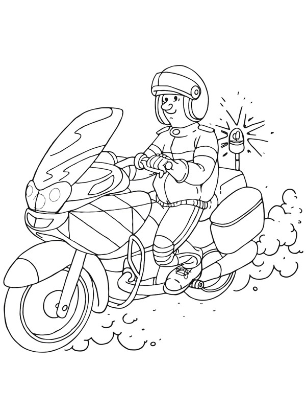 Police officer on the motor coloring page