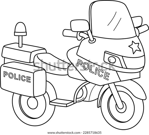 Police motorcycle isolated coloring page kids stock vector royalty free