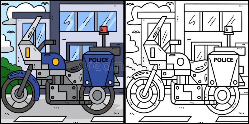 Police motorcycle coloring page illustration stock vector