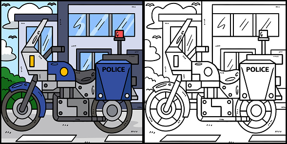 Police motorcycle coloring page illustration stock illustration