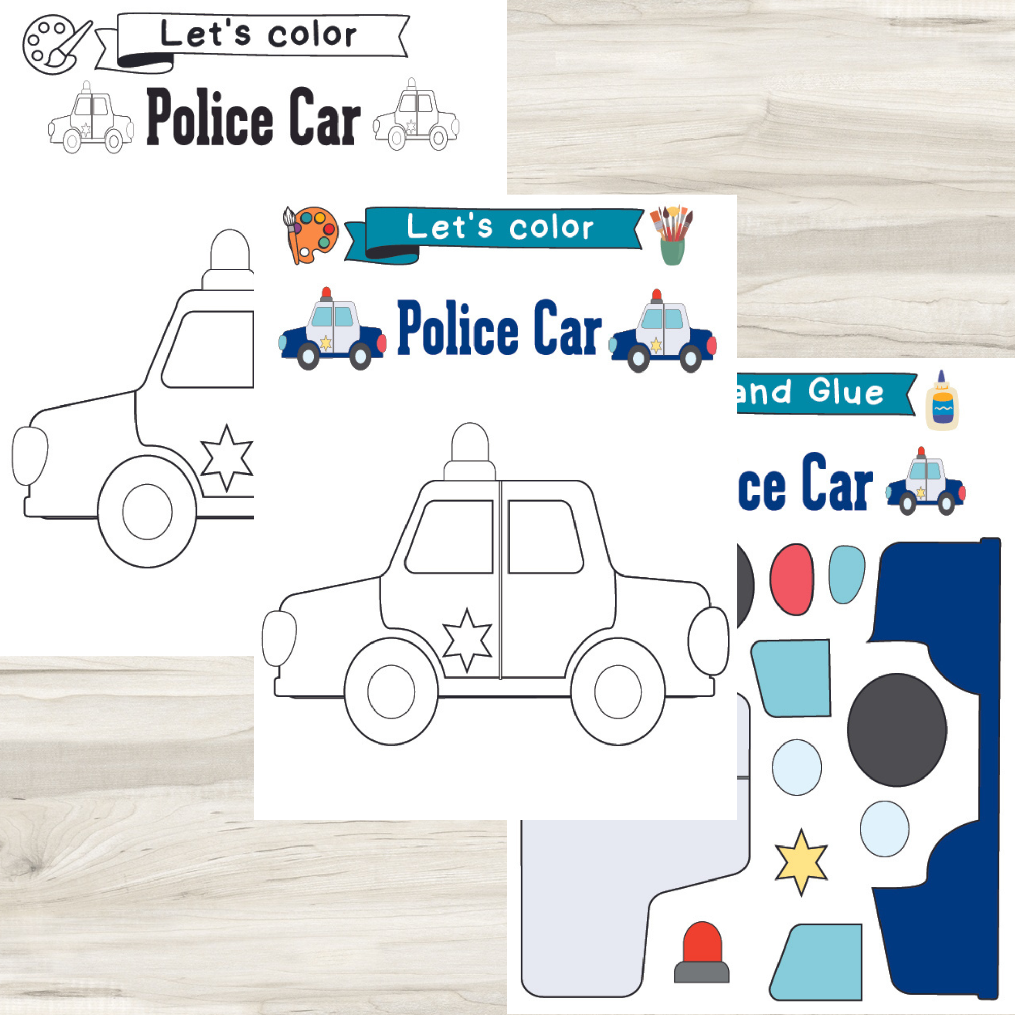 Build a police car craft transportation cut and paste activity for kids made by teachers